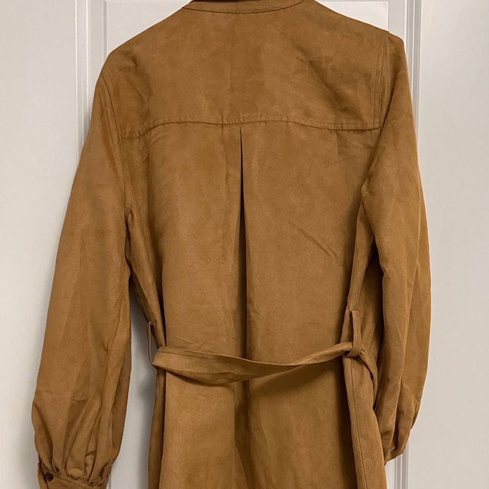 Banana Republic Women's Chestnut Long Sleeve Faux Suede Shirt Trench Dress - Picture 7 of 7